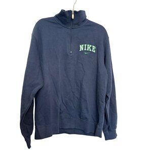 Vintage Nike Large Zip Pullover Sweatshirt Mens Large Navy Green Logo Cotton Ble